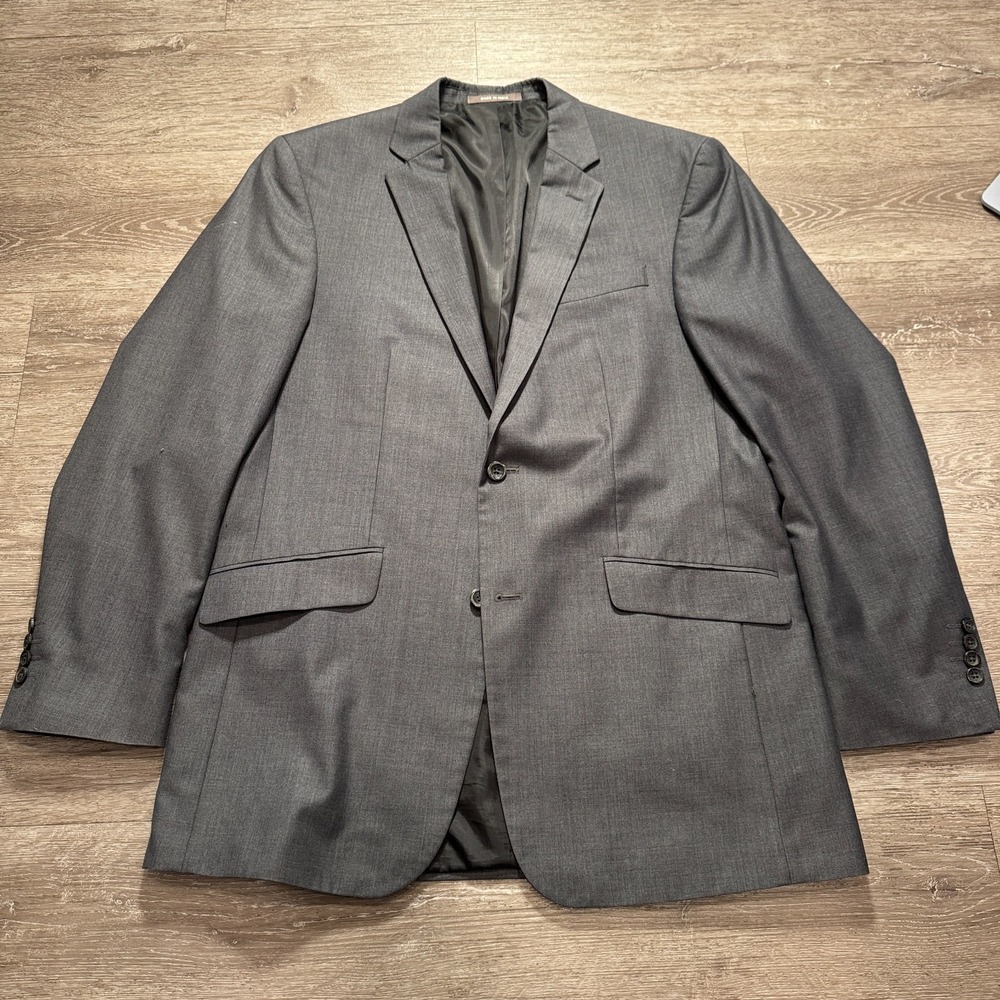 Kenneth Cole Reaction Sport Coat Mens 44L Gray Rayon Blend Blazer Jacket Fits 46